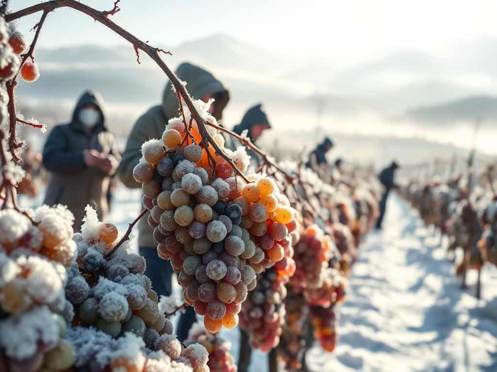 harvesting ice wine grapes