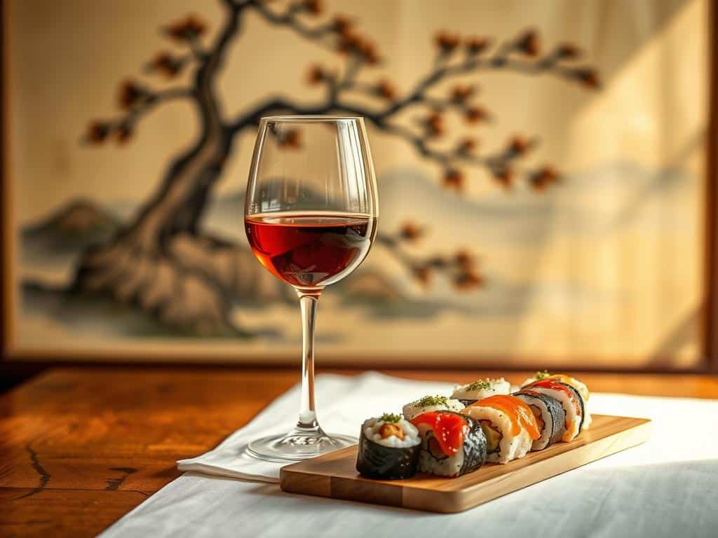 Wine with sushi rolls