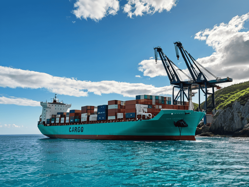 Cargo ship at high seas