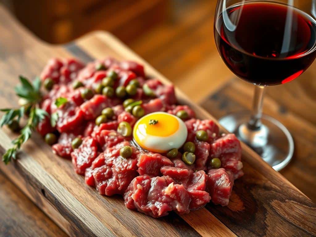 Wine with steak tartare