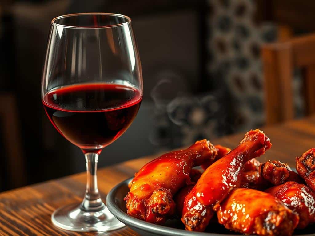 Wine with spicy wings
