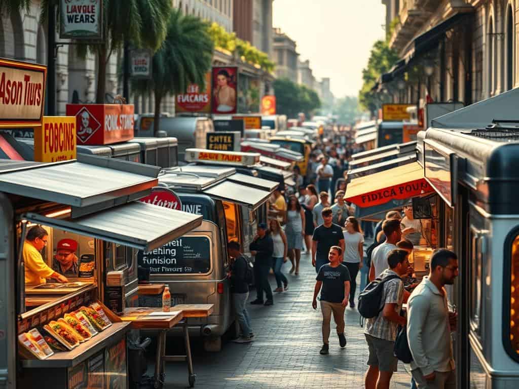 food trucks promoting fusion flavors in street food trends